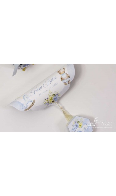 Trusou botez cu ursuleti ponei si flori albastre Teddy Bear Blue 19